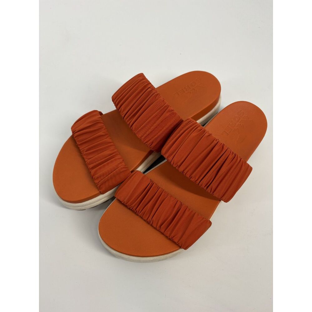 Sorel Orange Ruched Strap Slide Sandals | Sporty Comfort Summer Slides